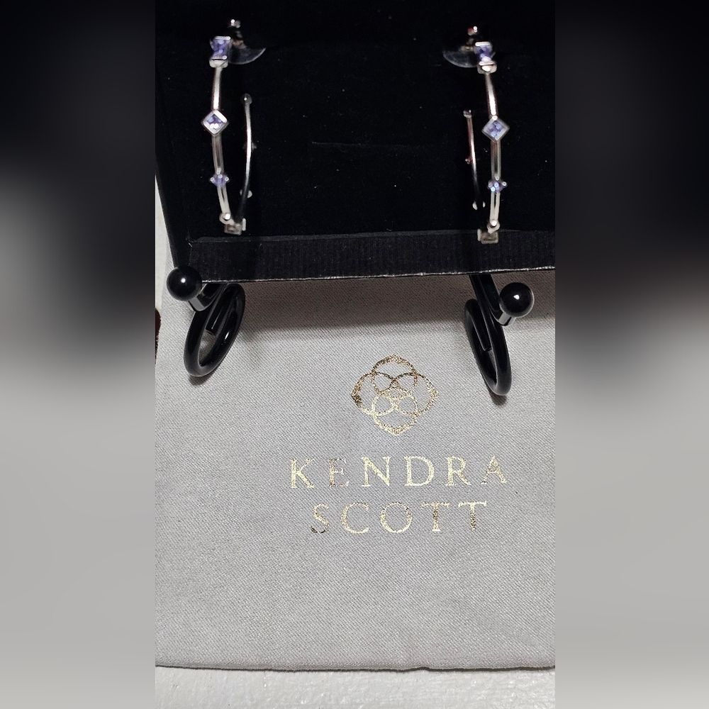 KENDRA SCOTT Lexi Hoop Earrings with Light Blue Baquette & Geometric Rhinestones - Picture 6 of 7